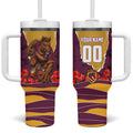 Personalized Brisbane Broncos ANZAC Tribute Tumbler With Handle Poppy Field Soldier Silhouette Aboriginal Rugby Mascot