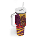 Personalized Brisbane Broncos ANZAC Tribute Tumbler With Handle Poppy Field Soldier Silhouette Aboriginal Rugby Mascot