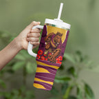 Personalized Brisbane Broncos ANZAC Tribute Tumbler With Handle Poppy Field Soldier Silhouette Aboriginal Rugby Mascot