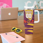 Personalized Brisbane Broncos ANZAC Tribute Tumbler With Handle Poppy Field Soldier Silhouette Aboriginal Rugby Mascot