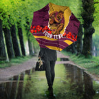 Personalized Brisbane Broncos ANZAC Tribute Umbrella Poppy Field Soldier Silhouette Aboriginal Rugby Mascot