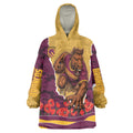 Personalized Brisbane Broncos ANZAC Tribute Wearable Blanket Hoodie Poppy Field Soldier Silhouette Aboriginal Rugby Mascot