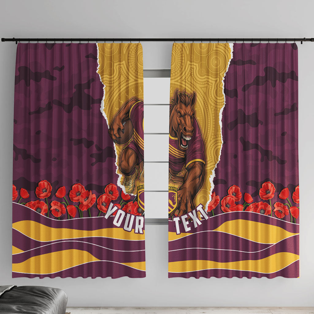 Personalized Brisbane Broncos ANZAC Tribute Window Curtain Poppy Field Soldier Silhouette Aboriginal Rugby Mascot
