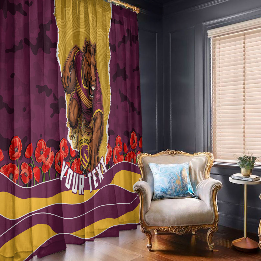 Personalized Brisbane Broncos ANZAC Tribute Window Curtain Poppy Field Soldier Silhouette Aboriginal Rugby Mascot