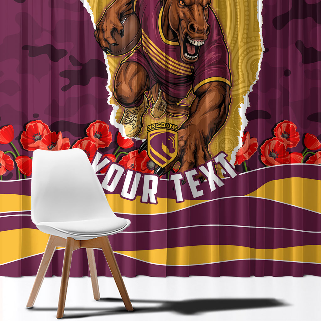 Personalized Brisbane Broncos ANZAC Tribute Window Curtain Poppy Field Soldier Silhouette Aboriginal Rugby Mascot