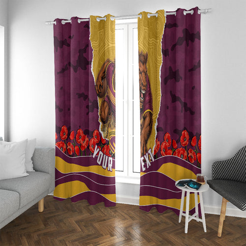 Personalized Brisbane Broncos ANZAC Tribute Window Curtain Poppy Field Soldier Silhouette Aboriginal Rugby Mascot