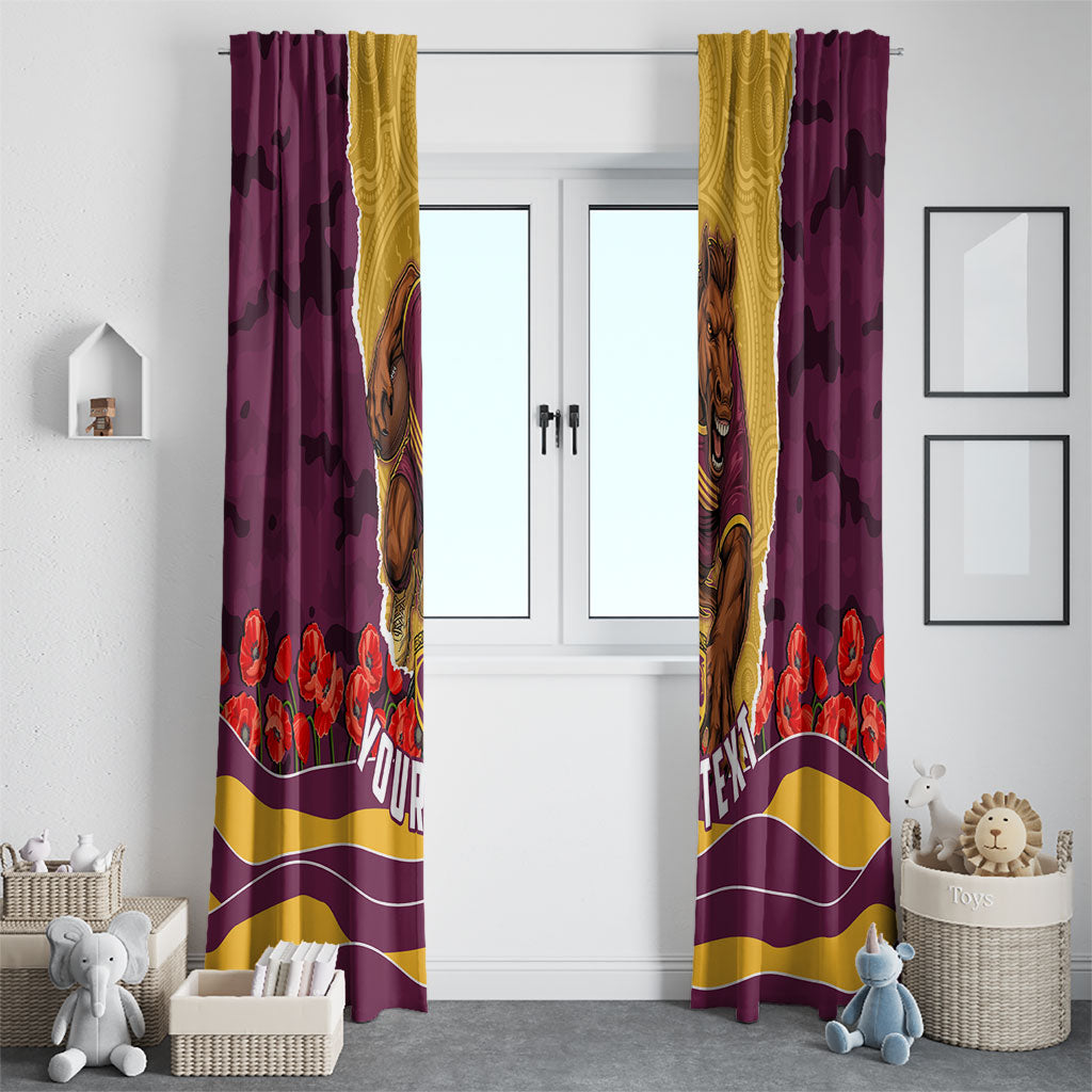 Personalized Brisbane Broncos ANZAC Tribute Window Curtain Poppy Field Soldier Silhouette Aboriginal Rugby Mascot