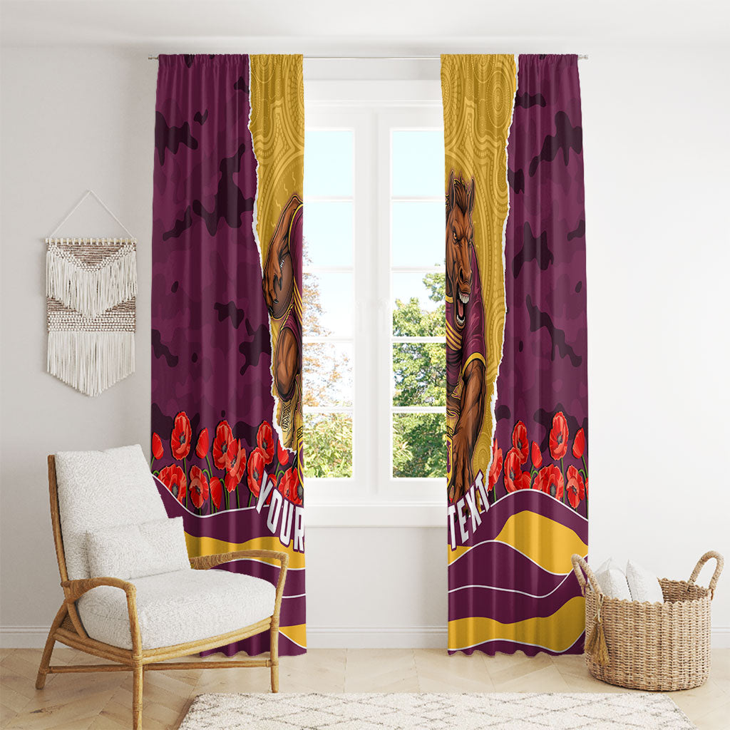 Personalized Brisbane Broncos ANZAC Tribute Window Curtain Poppy Field Soldier Silhouette Aboriginal Rugby Mascot