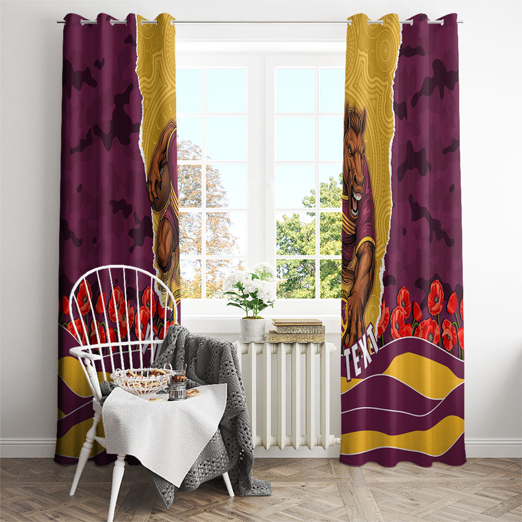 Personalized Brisbane Broncos ANZAC Tribute Window Curtain Poppy Field Soldier Silhouette Aboriginal Rugby Mascot