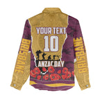 Personalized Brisbane Broncos ANZAC Tribute Women Casual Shirt Poppy Field Soldier Silhouette Aboriginal Rugby Mascot