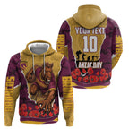 Personalized Brisbane Broncos ANZAC Tribute Zip Hoodie Poppy Field Soldier Silhouette Aboriginal Rugby Mascot