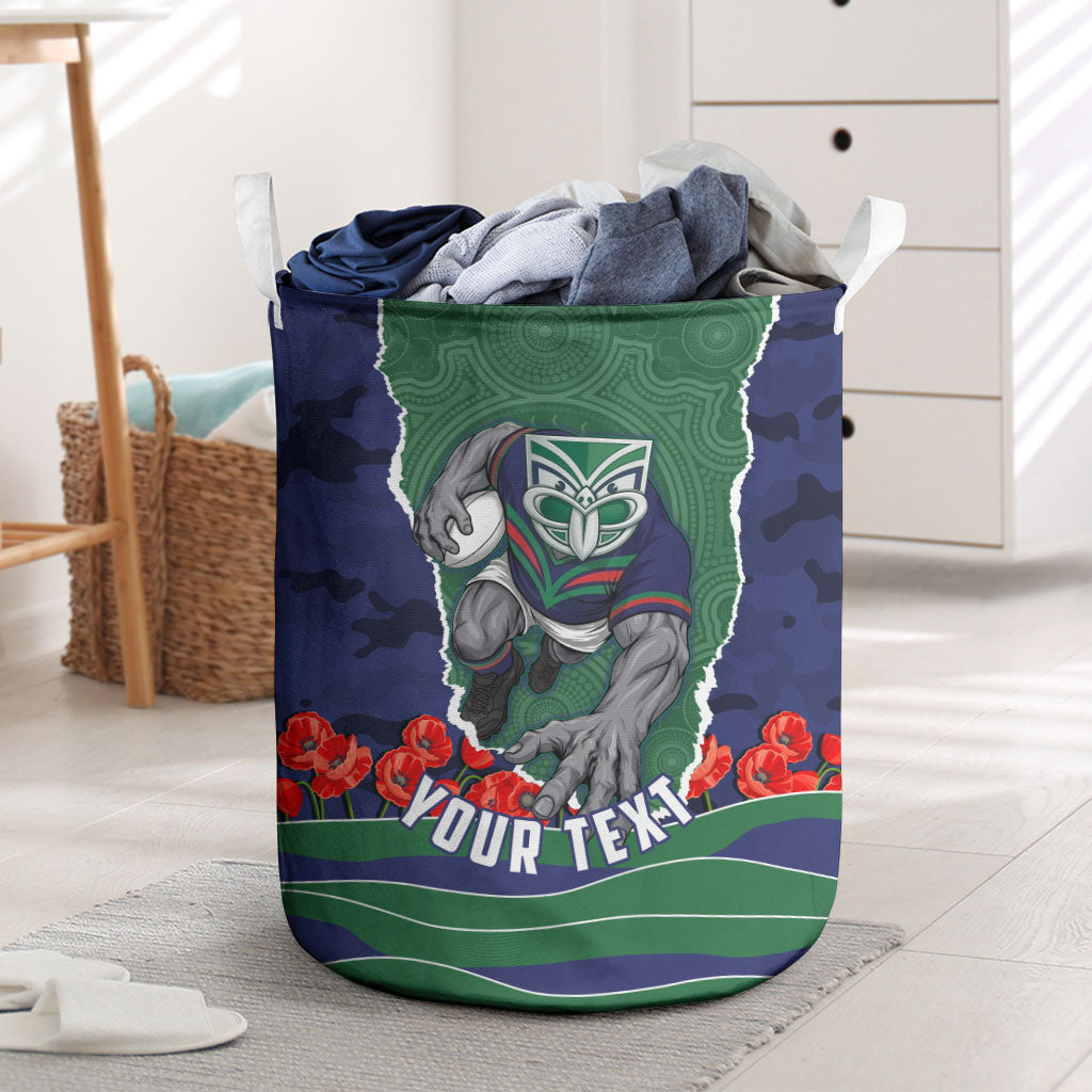 Personalized New Zealand Warriors ANZAC Tribute Laundry Basket Poppy Field Soldier Silhouette Aboriginal Rugby Mascot