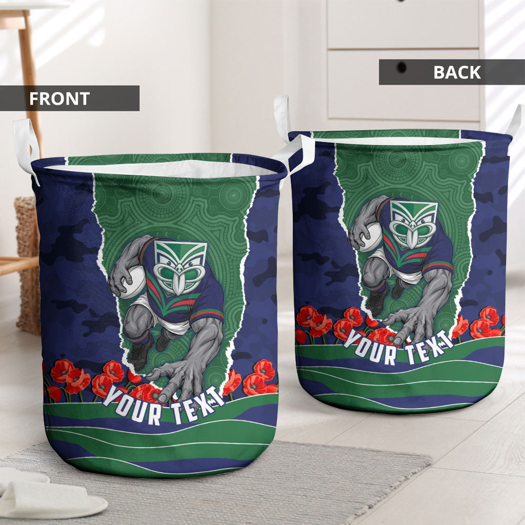 Personalized New Zealand Warriors ANZAC Tribute Laundry Basket Poppy Field Soldier Silhouette Aboriginal Rugby Mascot