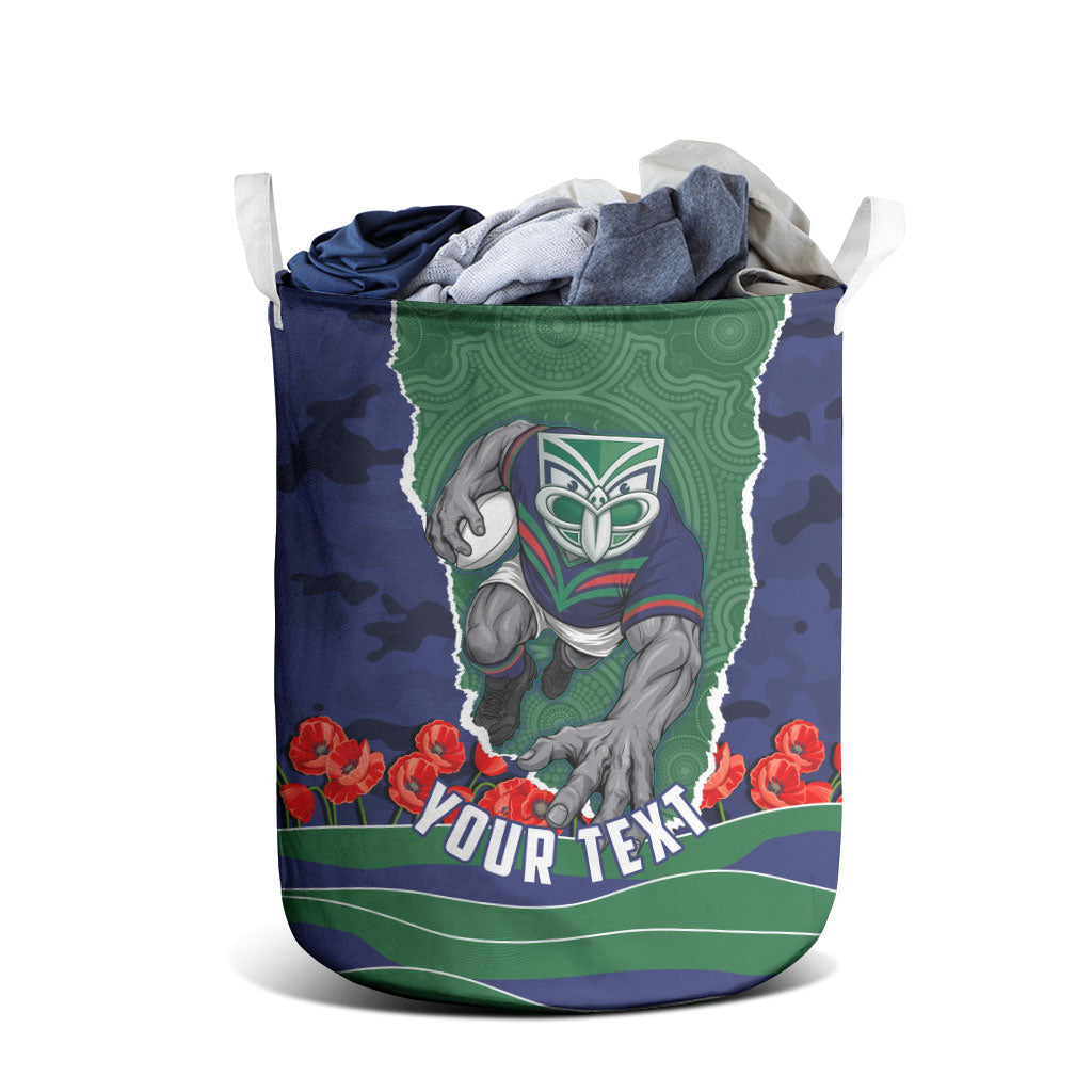 Personalized New Zealand Warriors ANZAC Tribute Laundry Basket Poppy Field Soldier Silhouette Aboriginal Rugby Mascot