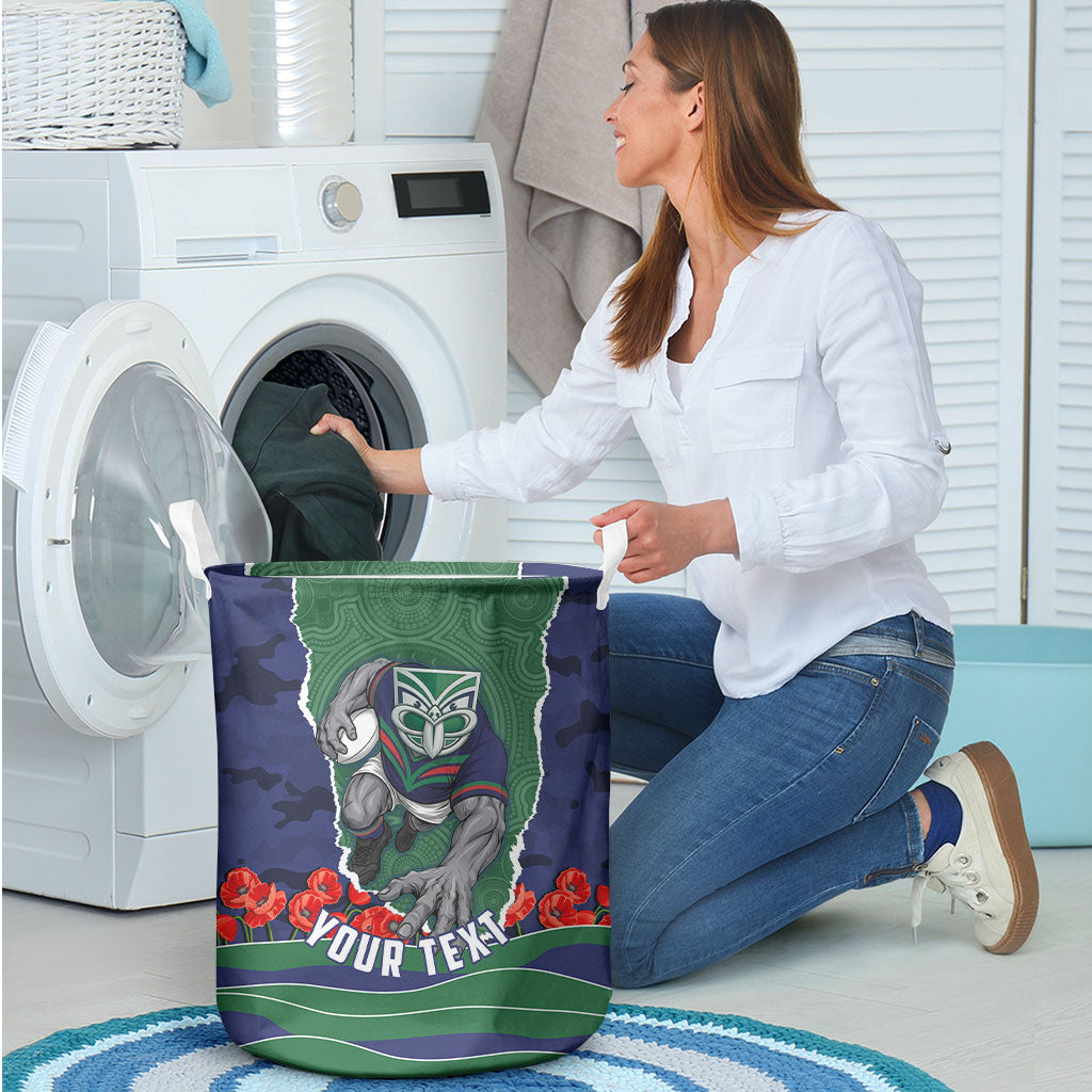 Personalized New Zealand Warriors ANZAC Tribute Laundry Basket Poppy Field Soldier Silhouette Aboriginal Rugby Mascot