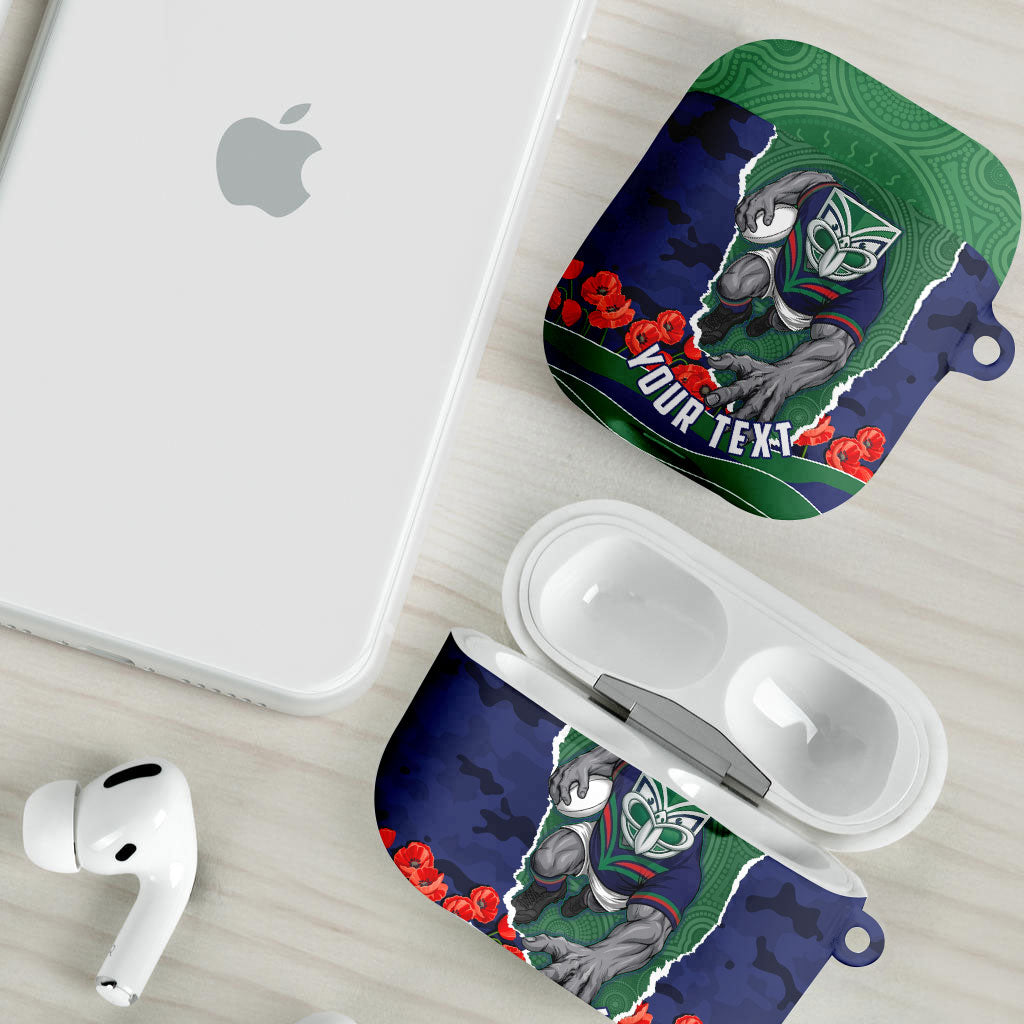Personalized New Zealand Warriors ANZAC Tribute AirPods Case Poppy Field Soldier Silhouette Aboriginal Rugby Mascot
