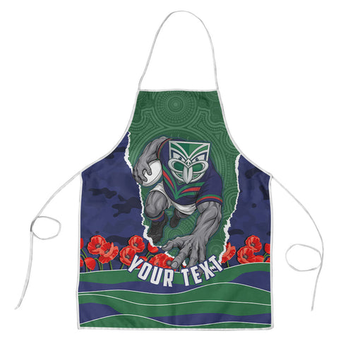 Personalized New Zealand Warriors ANZAC Tribute Apron Poppy Field Soldier Silhouette Aboriginal Rugby Mascot