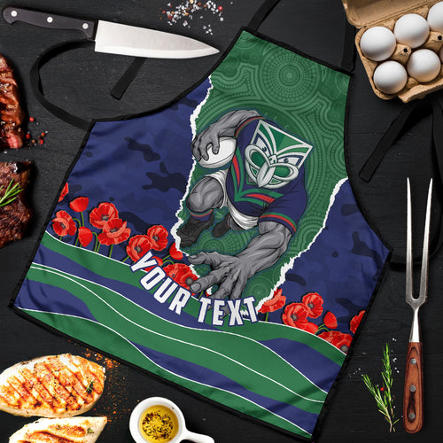 Personalized New Zealand Warriors ANZAC Tribute Apron Poppy Field Soldier Silhouette Aboriginal Rugby Mascot