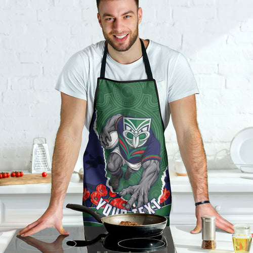 Personalized New Zealand Warriors ANZAC Tribute Apron Poppy Field Soldier Silhouette Aboriginal Rugby Mascot
