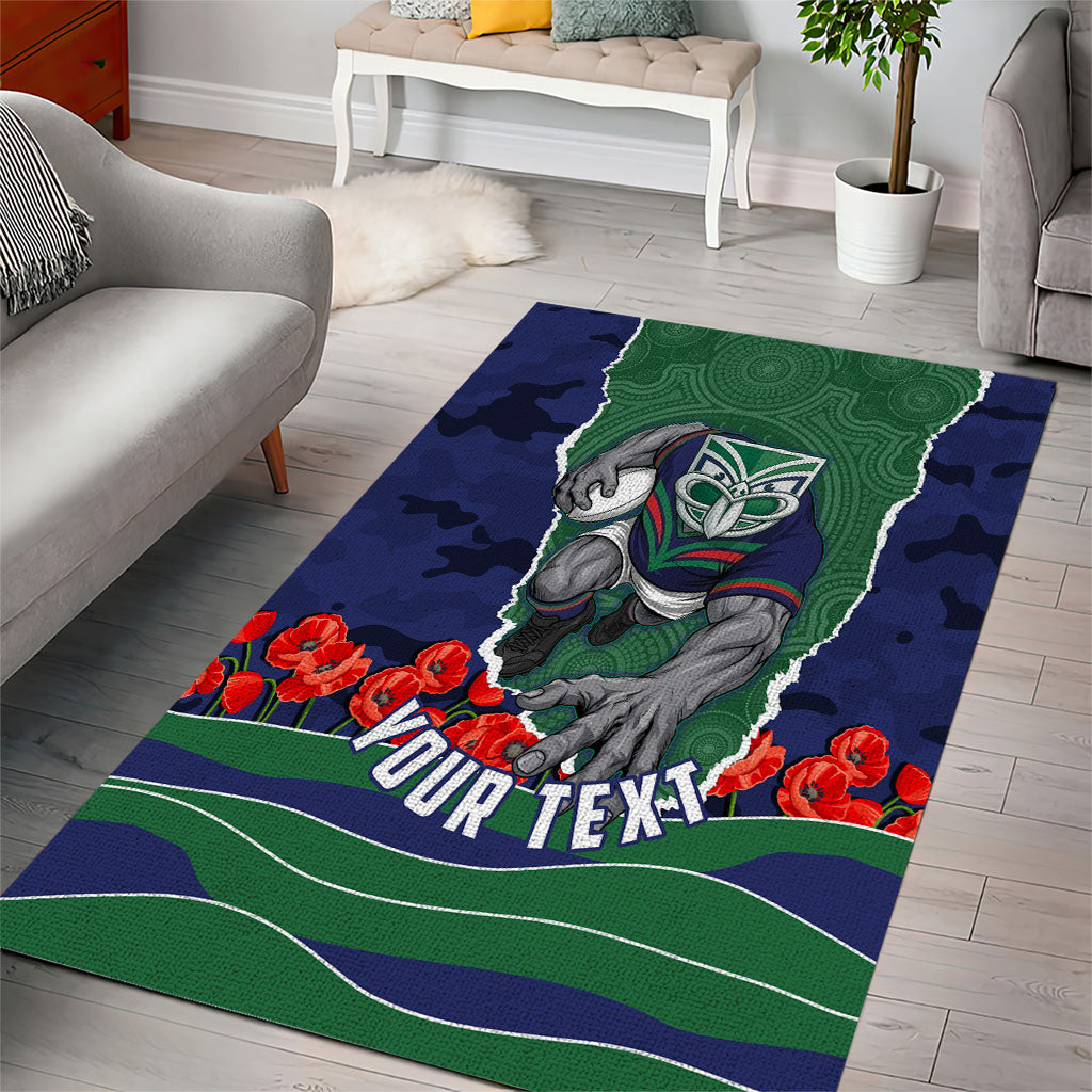 Personalized New Zealand Warriors ANZAC Tribute Area Rug Poppy Field Soldier Silhouette Aboriginal Rugby Mascot