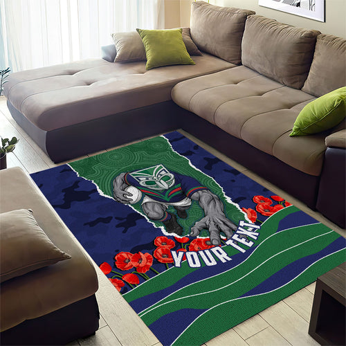 Personalized New Zealand Warriors ANZAC Tribute Area Rug Poppy Field Soldier Silhouette Aboriginal Rugby Mascot