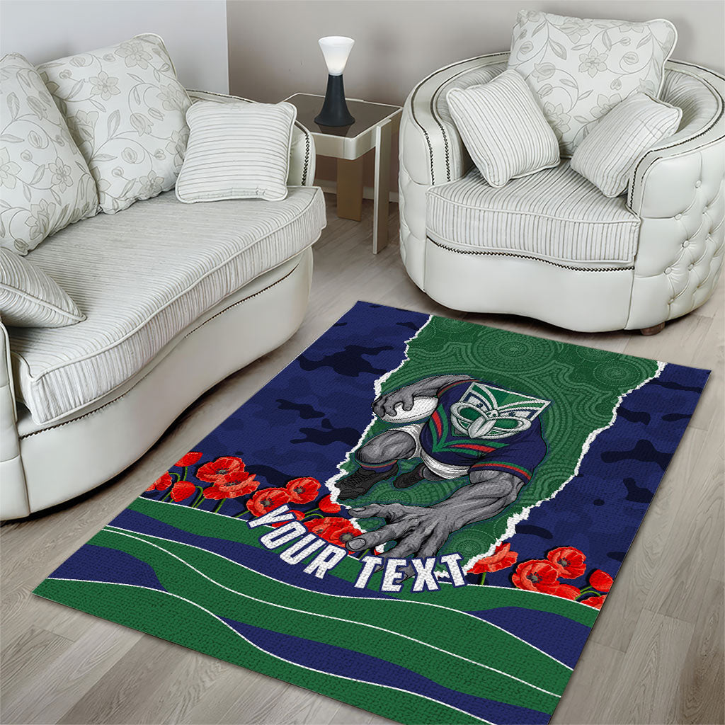 Personalized New Zealand Warriors ANZAC Tribute Area Rug Poppy Field Soldier Silhouette Aboriginal Rugby Mascot