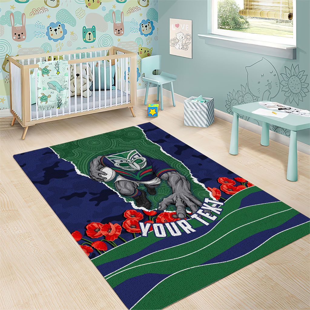 Personalized New Zealand Warriors ANZAC Tribute Area Rug Poppy Field Soldier Silhouette Aboriginal Rugby Mascot