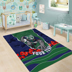 Personalized New Zealand Warriors ANZAC Tribute Area Rug Poppy Field Soldier Silhouette Aboriginal Rugby Mascot