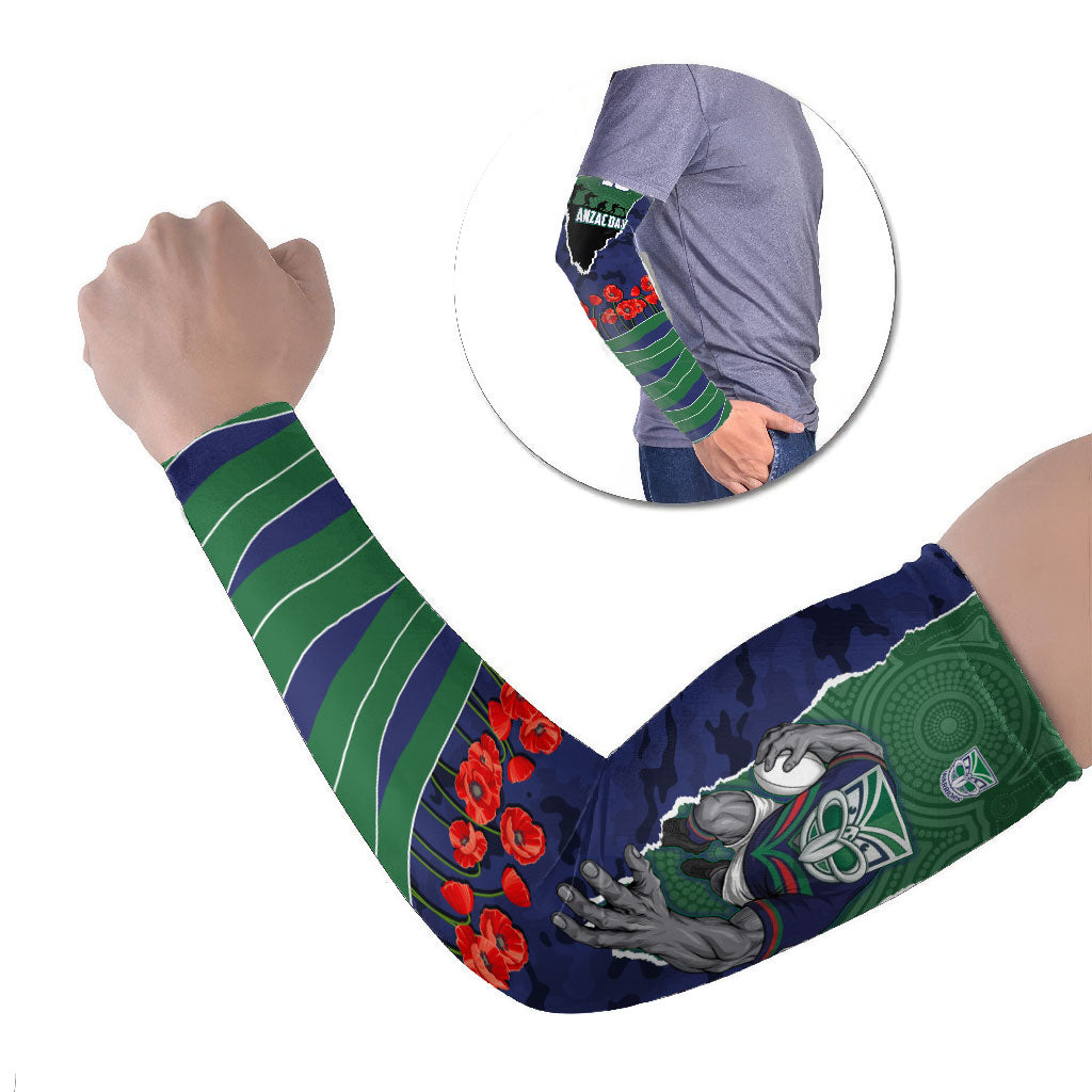 Personalized New Zealand Warriors ANZAC Tribute Arm Sleeves Poppy Field Soldier Silhouette Aboriginal Rugby Mascot
