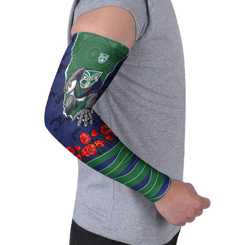 Personalized New Zealand Warriors ANZAC Tribute Arm Sleeves Poppy Field Soldier Silhouette Aboriginal Rugby Mascot