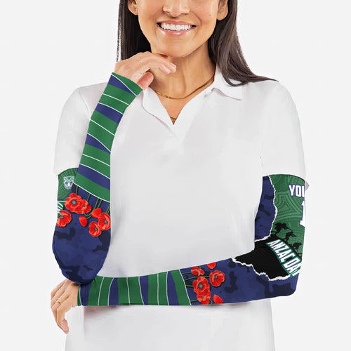 Personalized New Zealand Warriors ANZAC Tribute Arm Sleeves Poppy Field Soldier Silhouette Aboriginal Rugby Mascot