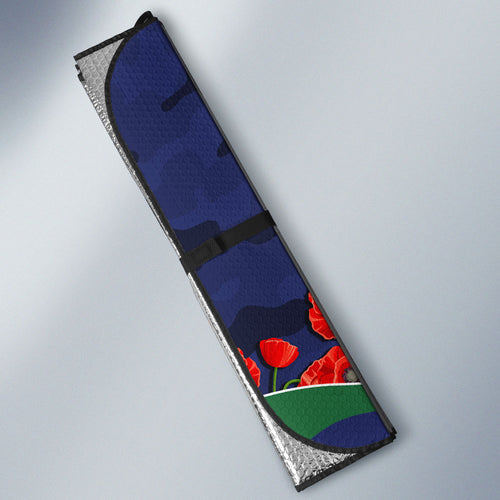 Personalized New Zealand Warriors ANZAC Tribute Auto Sun Shade Poppy Field Soldier Silhouette Aboriginal Rugby Mascot