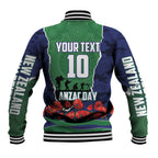 Personalized New Zealand Warriors ANZAC Tribute Baseball Jacket Poppy Field Soldier Silhouette Aboriginal Rugby Mascot