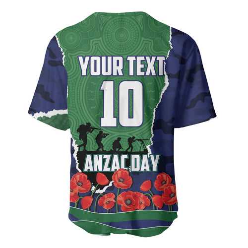 Personalized New Zealand Warriors ANZAC Tribute Baseball Jersey Poppy Field Soldier Silhouette Aboriginal Rugby Mascot