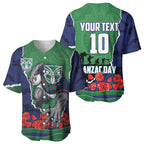 Personalized New Zealand Warriors ANZAC Tribute Baseball Jersey Poppy Field Soldier Silhouette Aboriginal Rugby Mascot