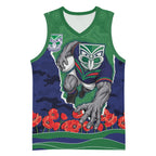 Personalized New Zealand Warriors ANZAC Tribute Basketball Jersey Poppy Field Soldier Silhouette Aboriginal Rugby Mascot