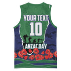 Personalized New Zealand Warriors ANZAC Tribute Basketball Jersey Poppy Field Soldier Silhouette Aboriginal Rugby Mascot