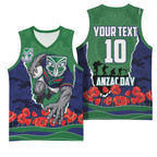 Personalized New Zealand Warriors ANZAC Tribute Basketball Jersey Poppy Field Soldier Silhouette Aboriginal Rugby Mascot
