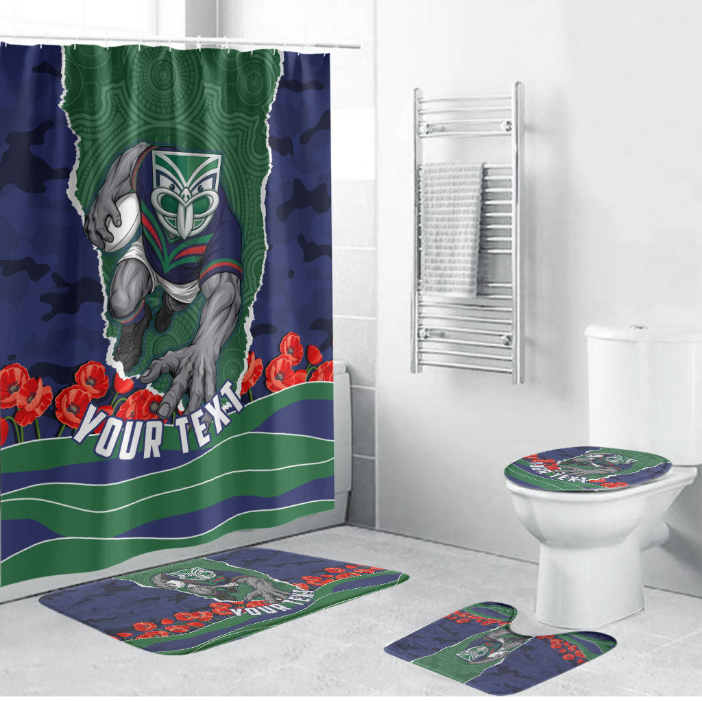 Personalized New Zealand Warriors ANZAC Tribute Bathroom Set Poppy Field Soldier Silhouette Aboriginal Rugby Mascot
