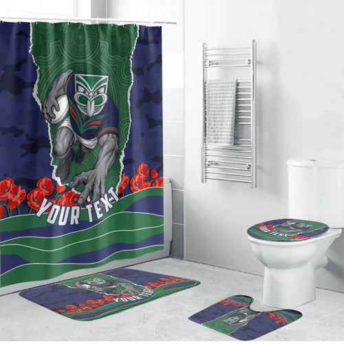 Personalized New Zealand Warriors ANZAC Tribute Bathroom Set Poppy Field Soldier Silhouette Aboriginal Rugby Mascot