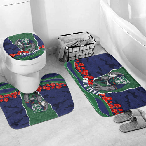 Personalized New Zealand Warriors ANZAC Tribute Bathroom Set Poppy Field Soldier Silhouette Aboriginal Rugby Mascot