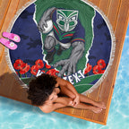Personalized New Zealand Warriors ANZAC Tribute Beach Blanket Poppy Field Soldier Silhouette Aboriginal Rugby Mascot