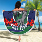 Personalized New Zealand Warriors ANZAC Tribute Beach Blanket Poppy Field Soldier Silhouette Aboriginal Rugby Mascot