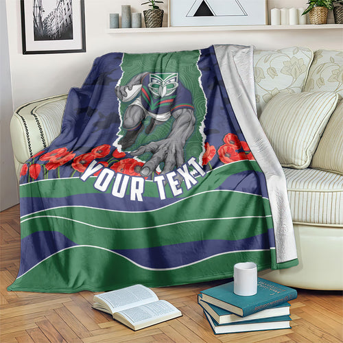 Personalized New Zealand Warriors ANZAC Tribute Blanket Poppy Field Soldier Silhouette Aboriginal Rugby Mascot