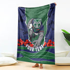 Personalized New Zealand Warriors ANZAC Tribute Blanket Poppy Field Soldier Silhouette Aboriginal Rugby Mascot