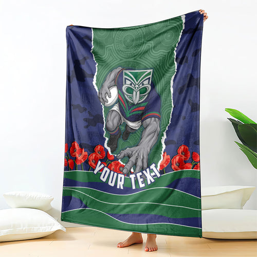 Personalized New Zealand Warriors ANZAC Tribute Blanket Poppy Field Soldier Silhouette Aboriginal Rugby Mascot