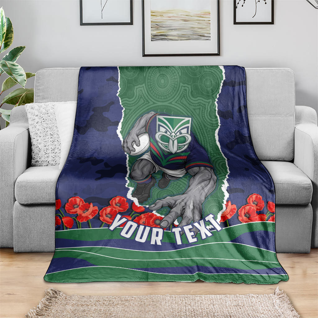 Personalized New Zealand Warriors ANZAC Tribute Blanket Poppy Field Soldier Silhouette Aboriginal Rugby Mascot