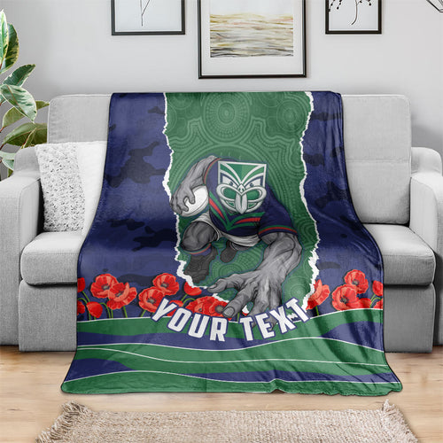 Personalized New Zealand Warriors ANZAC Tribute Blanket Poppy Field Soldier Silhouette Aboriginal Rugby Mascot