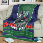 Personalized New Zealand Warriors ANZAC Tribute Blanket Poppy Field Soldier Silhouette Aboriginal Rugby Mascot