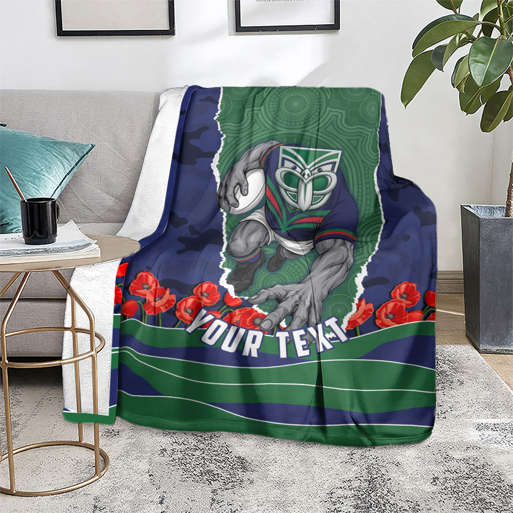 Personalized New Zealand Warriors ANZAC Tribute Blanket Poppy Field Soldier Silhouette Aboriginal Rugby Mascot